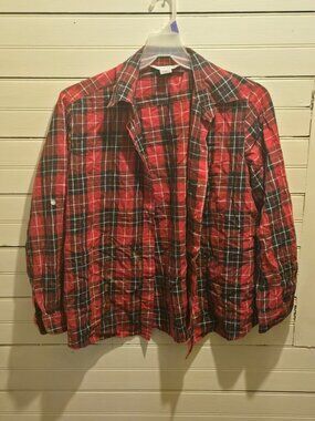 Allison Daley Shirt Womens 16 Red Black Plaid Long Sleeve Button Up Casual